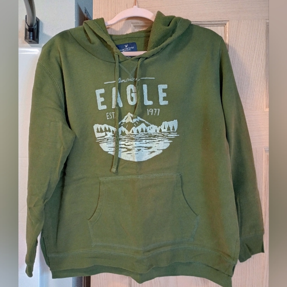 American Eagle Outfitters Women's Army Green Logo Hoodie